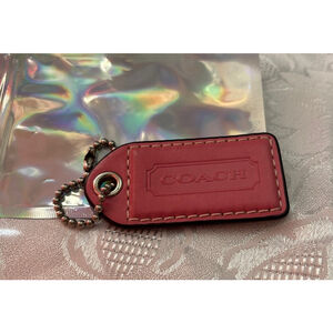 COACH PINK LEATHER KEY FOB/BAG KEYCHAIN HANG TAG:EUC